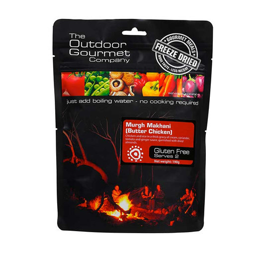 The outdoor gourmet company butter chicken freeze dried meal
