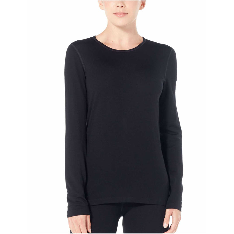 Load image into Gallery viewer, icebreaker womens 260 tech long sleeve crewe base layer black on body
