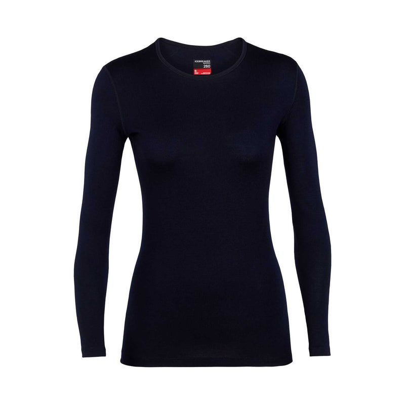 Load image into Gallery viewer, icebreaker womens 260 tech long sleeve crewe base layer black
