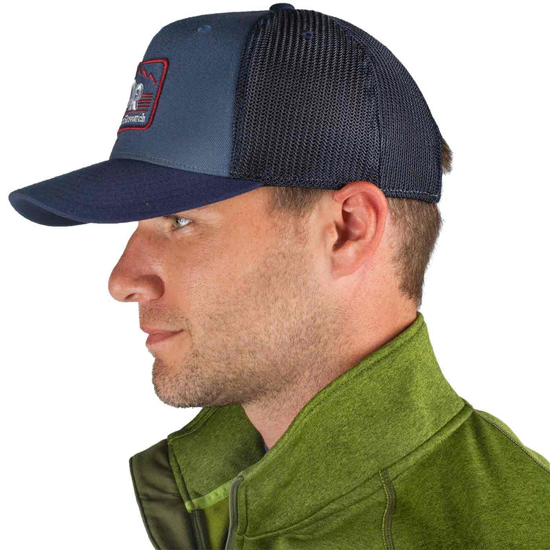 Load image into Gallery viewer, outdoor research advocate trucker cap vintage on head 2
