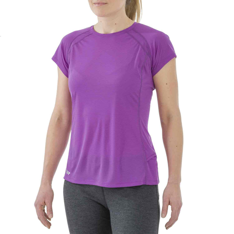 Load image into Gallery viewer, outdoor research echo tee womens ultraviolet elderberry on body front
