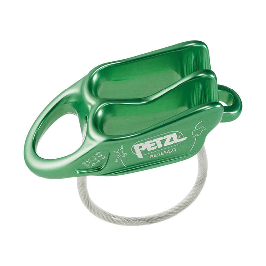 petzl reverso climbing belay device green