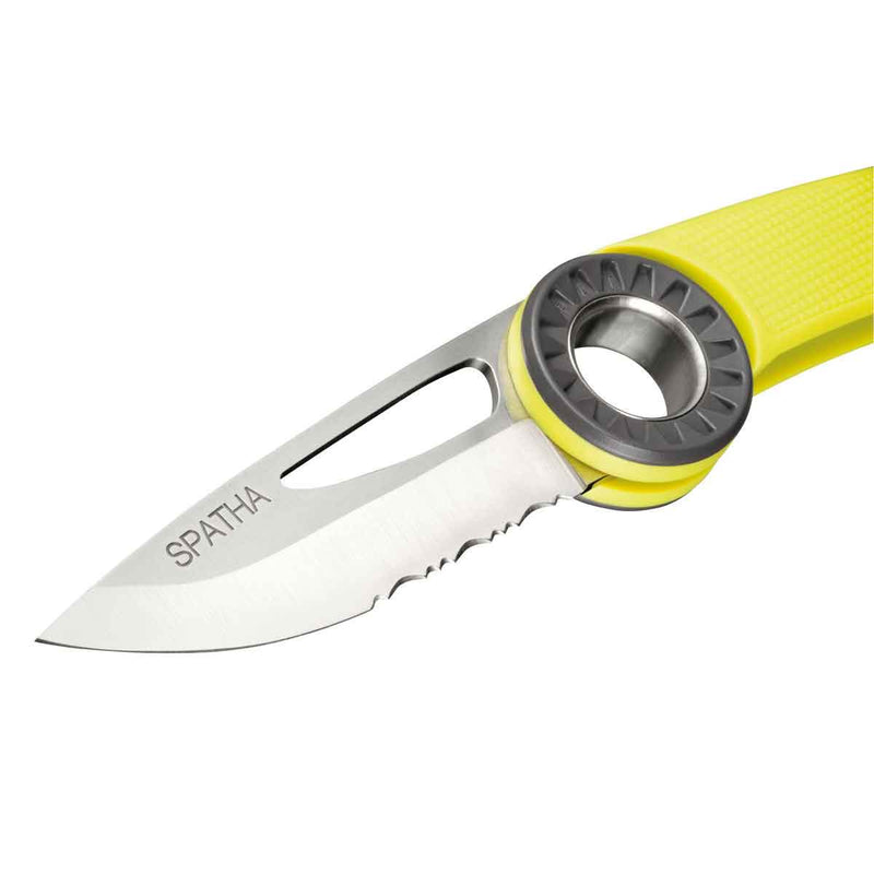 Load image into Gallery viewer, petzl spatha climbing rescue knife dual blade yellow

