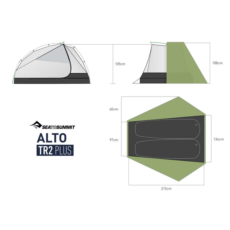 Load image into Gallery viewer, sea to summit alto TR2 PLUS ultralight backpacking tent 3 dimensions
