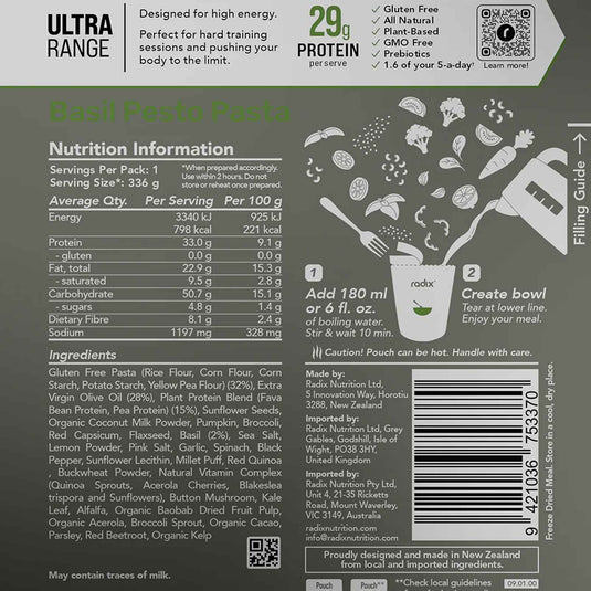 Radix Nutrition Basil Pesto Pasta - Plant-Based Meal