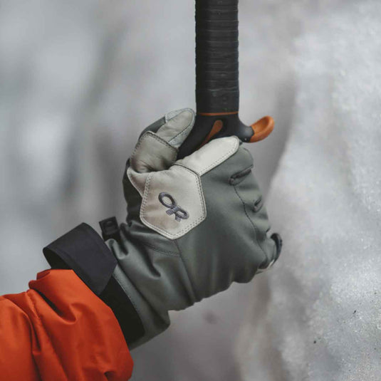 Outdoor Research bitterblaze glove aerogel insulated charcoal alloy with petzl nomic