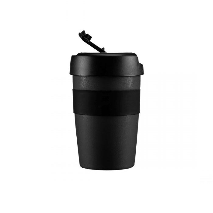 Load image into Gallery viewer, lifesystems lifeventure reusable coffee mug 350ml black lid open
