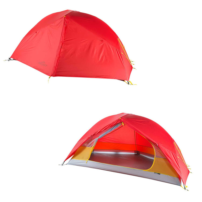 Load image into Gallery viewer, mont moondance 1 hiking tent red fiesta door open and closed
