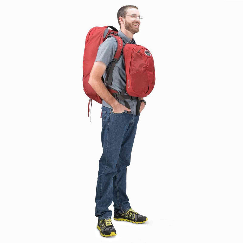 Load image into Gallery viewer, osprey farpoint 70 travel pack jasper red 5 on body
