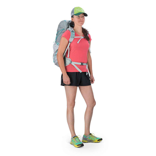 osprey lumina 45l womens ultralight hiking pack on body side