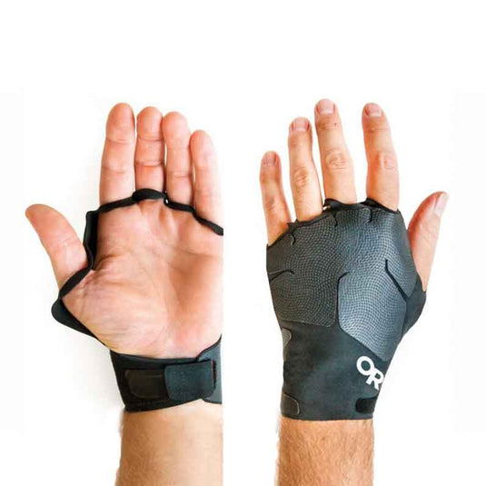 outdoor research splitter crack gloves on body rock climbing