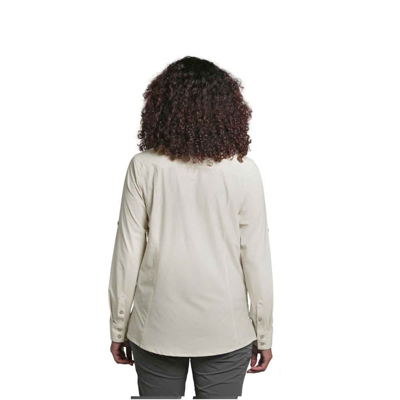 Load image into Gallery viewer, outdoor research wayward ls shirt womens sand on body 2
