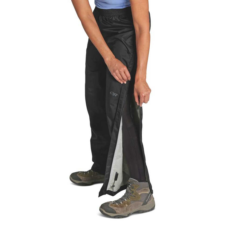 Load image into Gallery viewer, outdoor research womens apollo pants rain shellwear black on body full side zip 2
