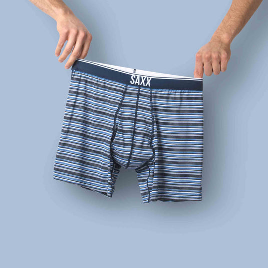 saxx underwear quest boxer flue blue daybreak stripe