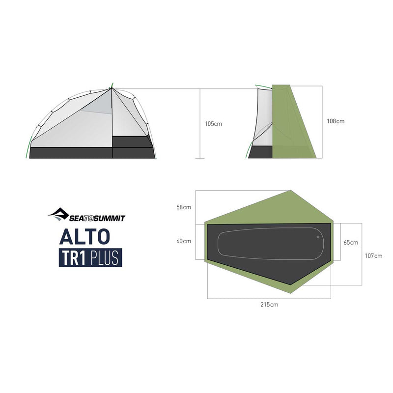 Load image into Gallery viewer, sea to summit alto TR1 PLUS ultralight backpacking tent 3 dimensions
