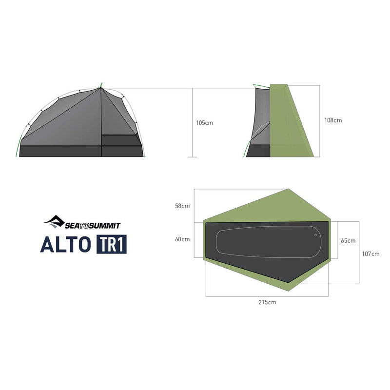 Load image into Gallery viewer, sea to summit alto TR1 ultralight backpacking tent 2 dimensions
