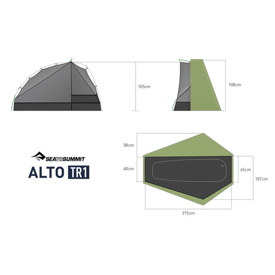 sea to summit alto TR1 ultralight backpacking tent 2 dimensions