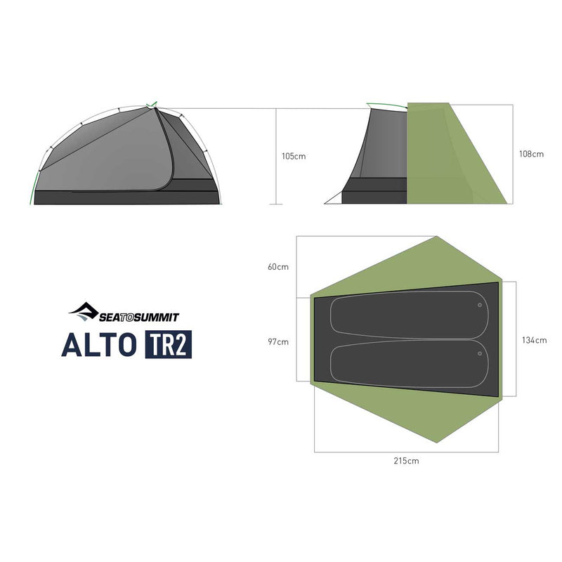 Load image into Gallery viewer, sea to summit alto TR2 ultralight backpacking tent 2 dimensions
