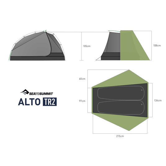 sea to summit alto TR2 ultralight backpacking tent 2 dimensions