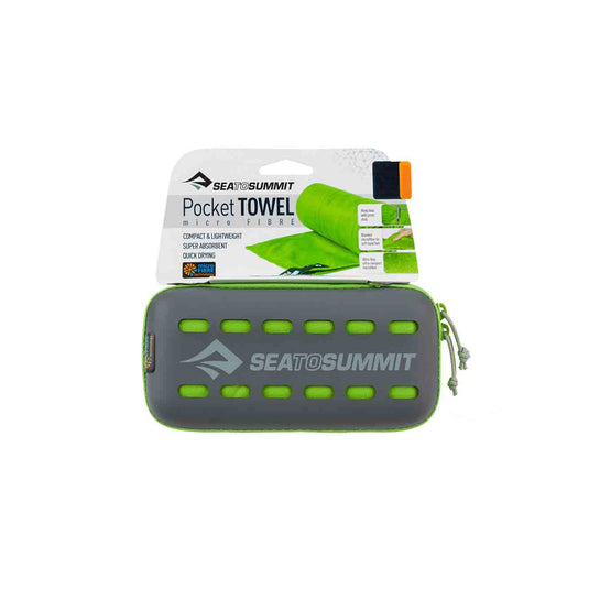 sea to summit pocket travel towel lime green packaging