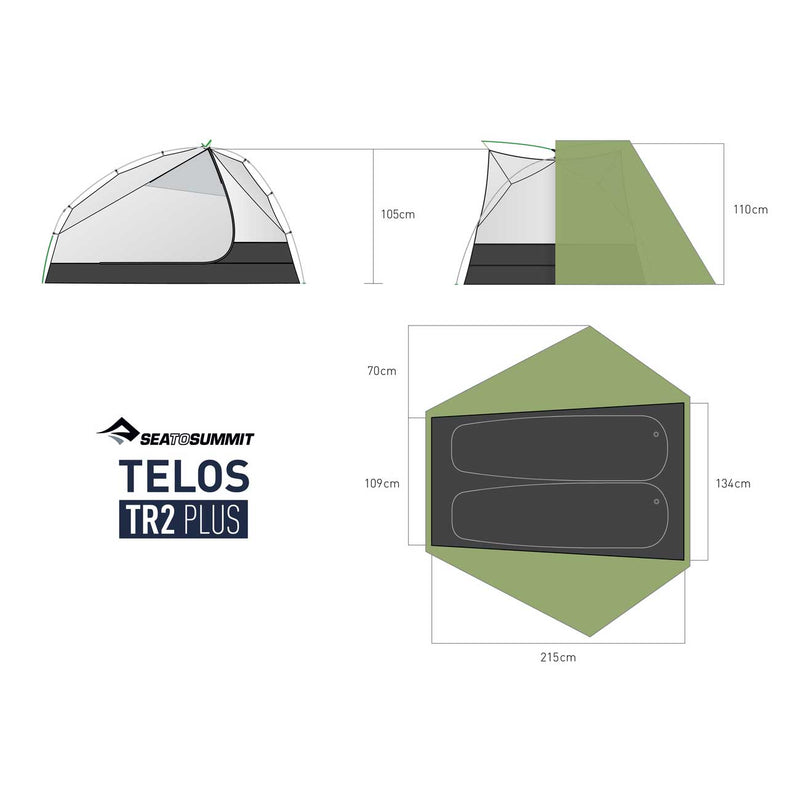 Load image into Gallery viewer, sea to summit telos TR2 PLUS ultralight backpacking tent 8 dimensions
