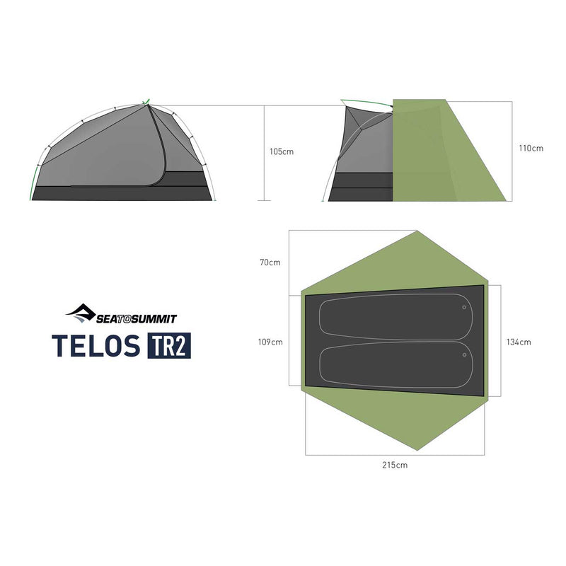 Load image into Gallery viewer, sea to summit telos TR2 ultralight backpacking tent 5 dimensions
