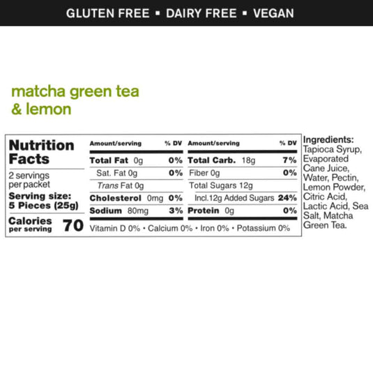 skratch labs matcha green tea and lemon energy chews nutrition information