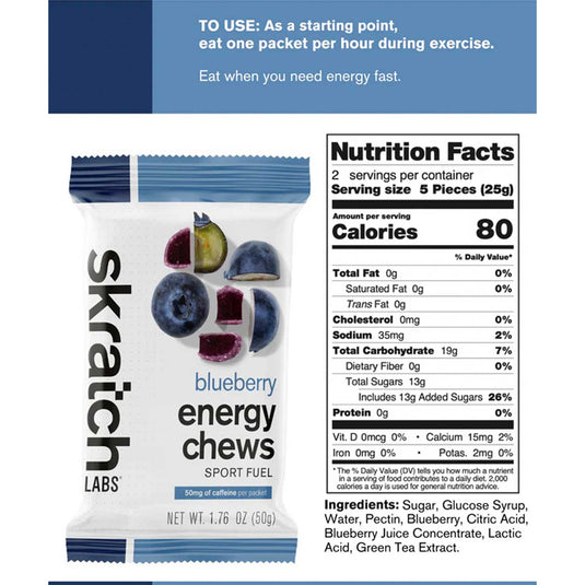 Sport Energy Chews, Blueberry with Caffeine, Single Serving