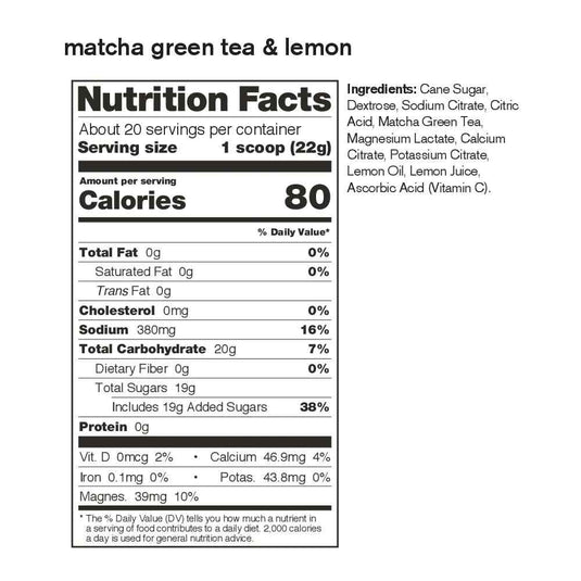Sport Hydration Drink Mix, Matcha Green Tea & Lemons, 20-Serving Resealable Pouch